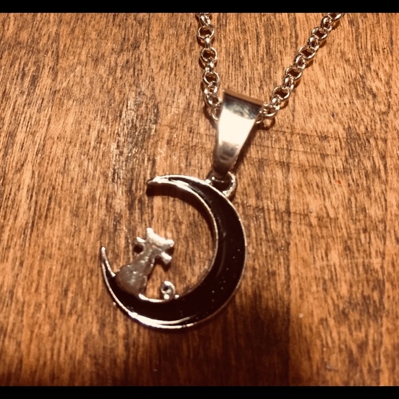 New/handmade: "SILVER CAT ON A SHINY BLACK MOON" - Picture 1 of 4